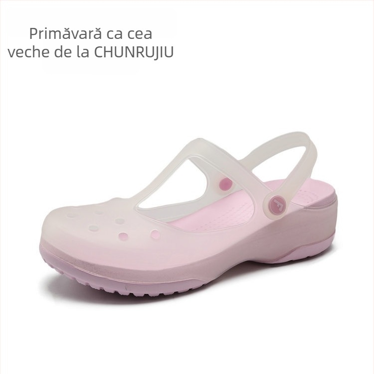 Pantofi femei Mary Jane perforați, cu partea superioară TPU, talpă EVA, anti-alunecare, talpă groasă, grosime talpă 3,5 cm