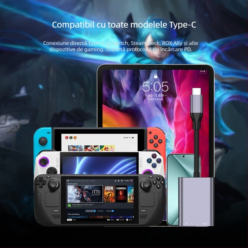 AR ochelari hub – Stație docking USB-C pentru telefoane și tablete, 5 Gbps, cablu de 15 cm, fără alimentare externă, model AC-021