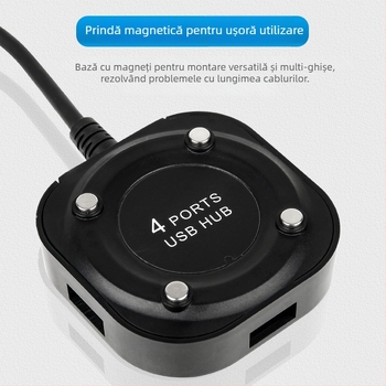 Docking station USB 2.0 pentru birou, 4 porturi, transfer de 5 Gbps, cablu de 20 cm, alimentat prin USB