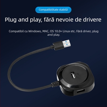 Docking station USB 2.0 pentru birou, 4 porturi, transfer de 5 Gbps, cablu de 20 cm, alimentat prin USB