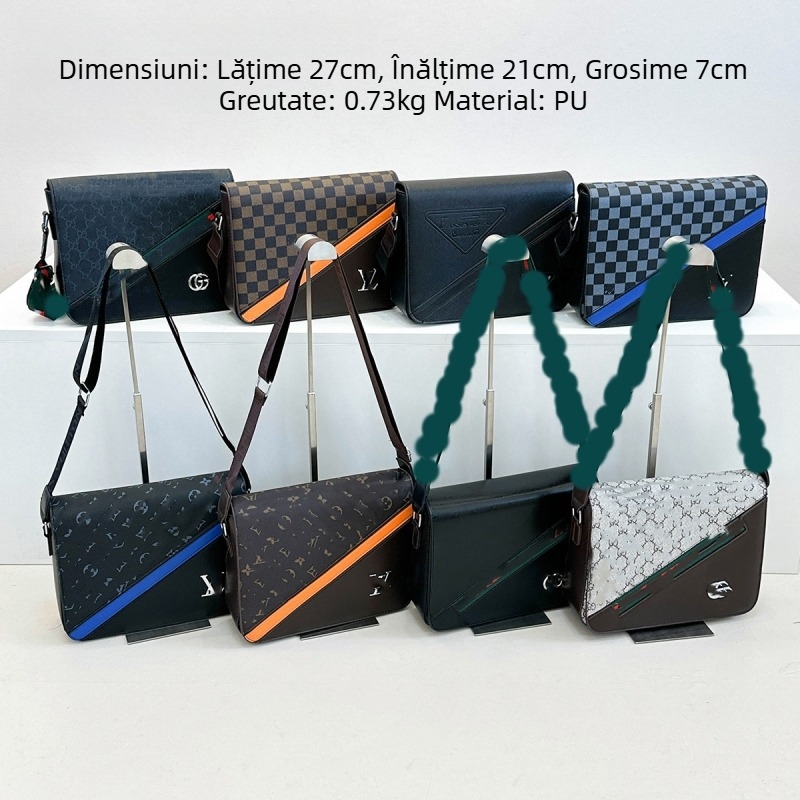 Geantă de umăr pentru bărbați - piele PU, căptușeală din pânză, stil urban minimalist, model cu litere, marcă privată autorizată, impermeabilă, rezistentă la uzură, capacitate extensibilă