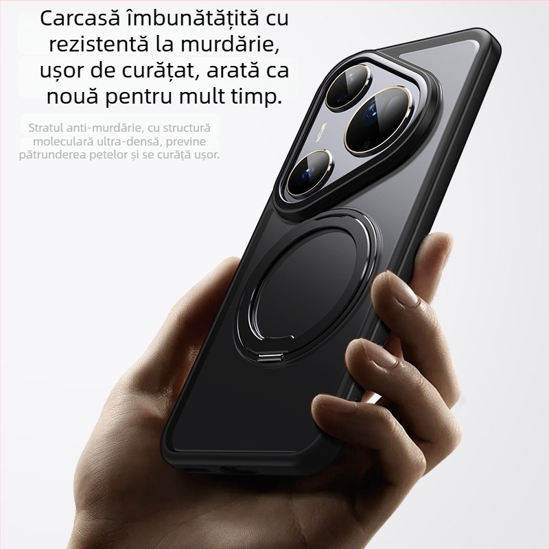 Carcasă Huawei cu suport magnetic rotativ la 360° și protecție împotriva căderii; materiale: TPU, acrilic, aliaj de aluminiu și magnet; suport pentru personalizare
