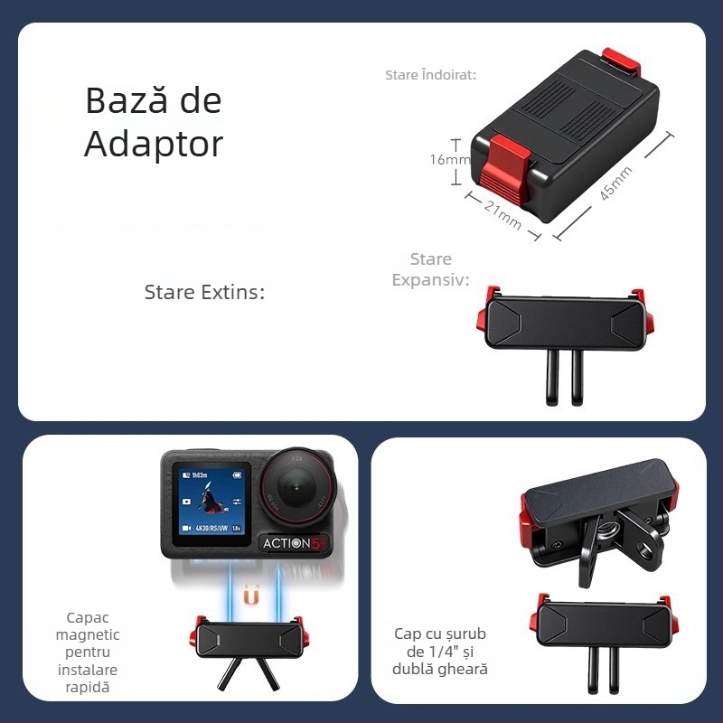 Suport de gât pentru camera de acțiune cu bază magnetică pentru eliberare rapidă și adaptor pentru cap