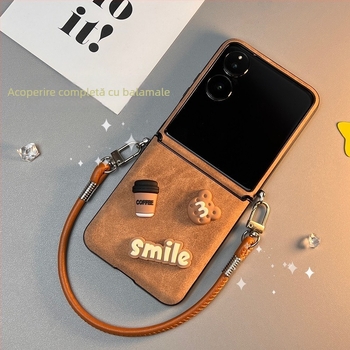 Carcasă pentru Honor Magic V Flip cu design pliabil, textură de blană, protecție completă, axă centrală a balamalei, curea inclusă