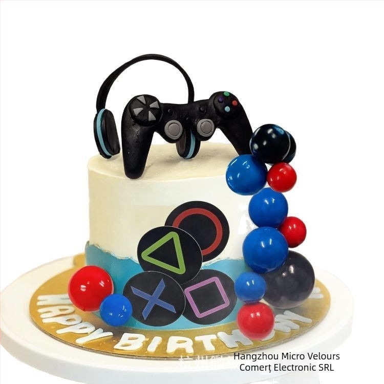 Decoruri pentru tort cu tematica jocuri video – set de 30 bucăți, include căști, consolă și controler; material: plastic; ambalaj: carton; import: nu; autorizare IP: nu; potrivit pentru Ziua Îndrăgostiților Chineze