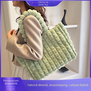 Geantă Falamo din pluș – Tote stil stradal, Capacitate mare, buzunar interior