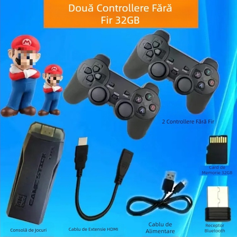 Consolă de jocuri pentru televizor acasă 2025, 4K HD, controlere wireless duale Bluetooth, arcade retro