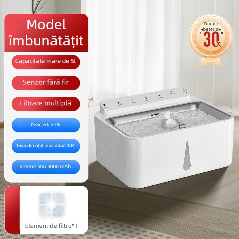 Dispenser inteligent pentru apă pentru animale de companie cu filtrare în circuit – silențios, senzor fără fir, încălzire la temperatură constantă, motor DC, 220V, protecție la supraincălzire, sub 1000W