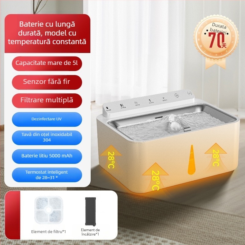 Dispenser inteligent pentru apă pentru animale de companie cu filtrare în circuit – silențios, senzor fără fir, încălzire la temperatură constantă, motor DC, 220V, protecție la supraincălzire, sub 1000W