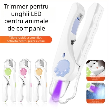 Clește de unghii pentru animale de companie, cu LED și pilă de unghii, pentru pisici și câini, protecție împotriva sângerării