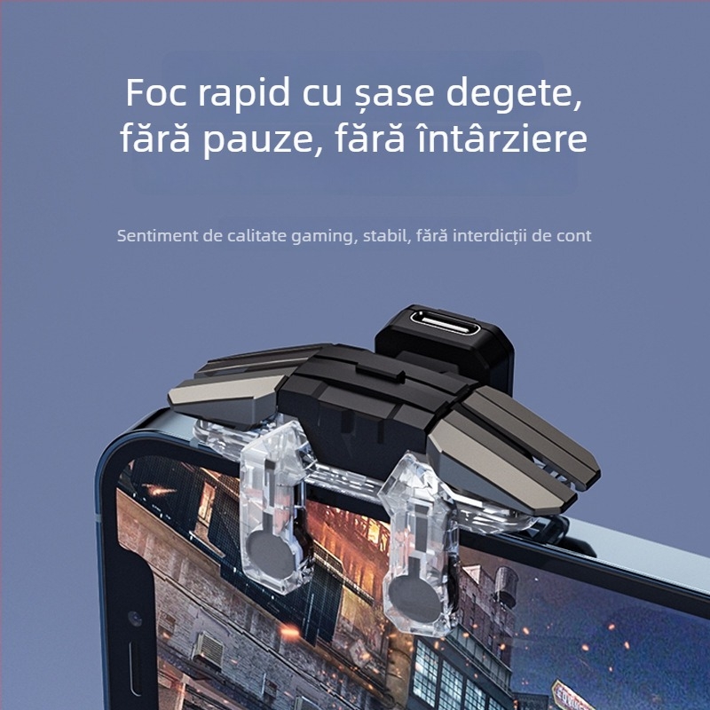 Declanșator pentru jocuri mobile JS65 cu foc pulsativ automat, interfață USB-C, ABS+chip, 60 g