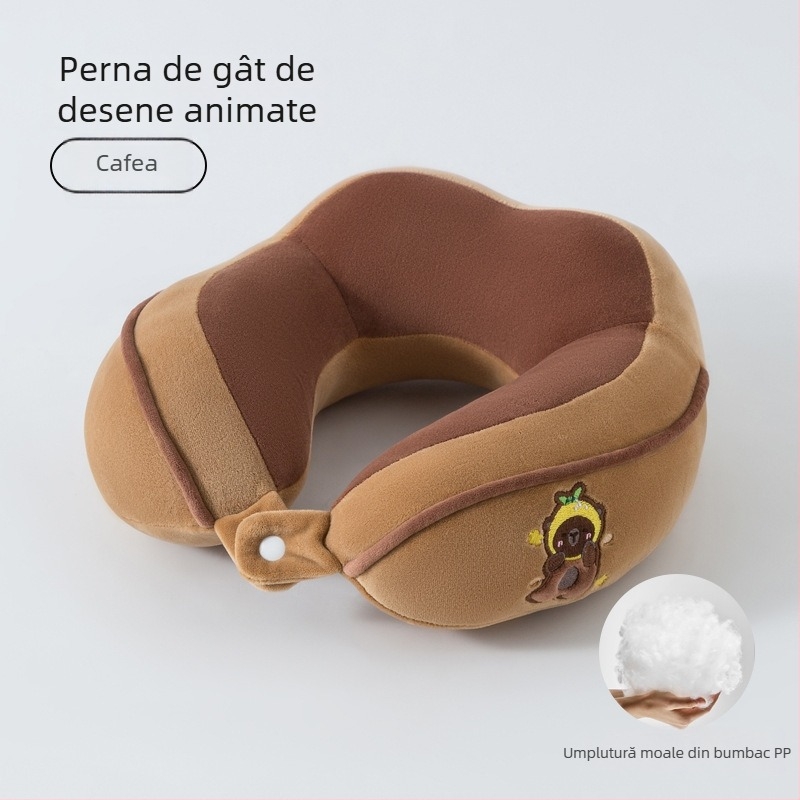 Perne de gât în formă U cu patru arcuri pentru birou și călătorii — umplutură PP din bumbac, țesătură moale din spandex, stil desen animat, pernă de călătorie portabilă