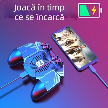 AK77 Controller de joc cu design ergonomic pentru șase degete, răcire cu aer rece și power bank, joystick cablat PS/2 cu feedback de forță, ABS + metal, compatibil cu iOS și Android
