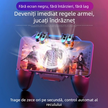 AK77 Controller de joc cu design ergonomic pentru șase degete, răcire cu aer rece și power bank, joystick cablat PS/2 cu feedback de forță, ABS + metal, compatibil cu iOS și Android