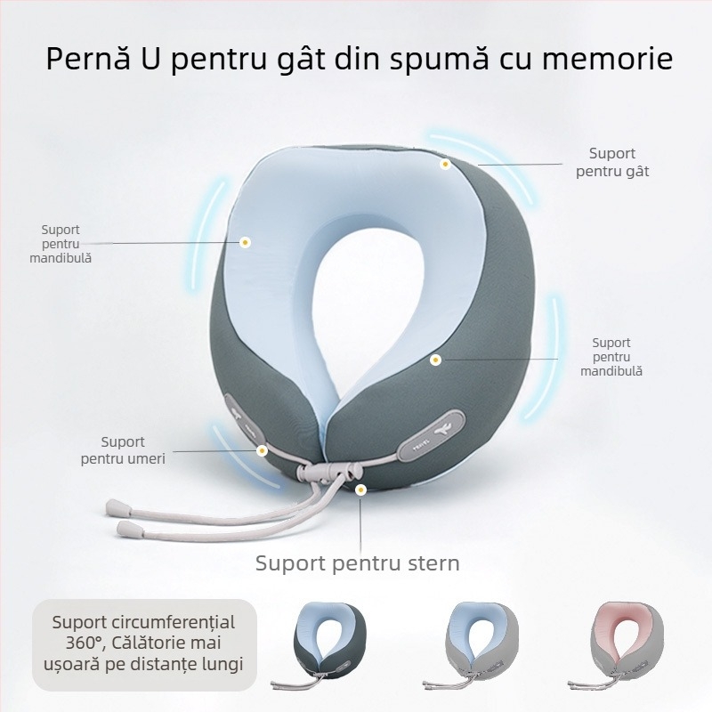 Pernă de gât din spumă cu memorie, în formă de U, portabilă pentru călătorii, potrivită pentru avion și tren, pernă pentru odihnă la birou