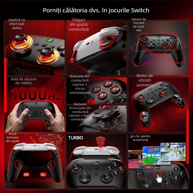 Controller Bluetooth Wireless S13e, Type-C, Compatibil Switch și PC, Carcasă ABS, Greutate 238 g