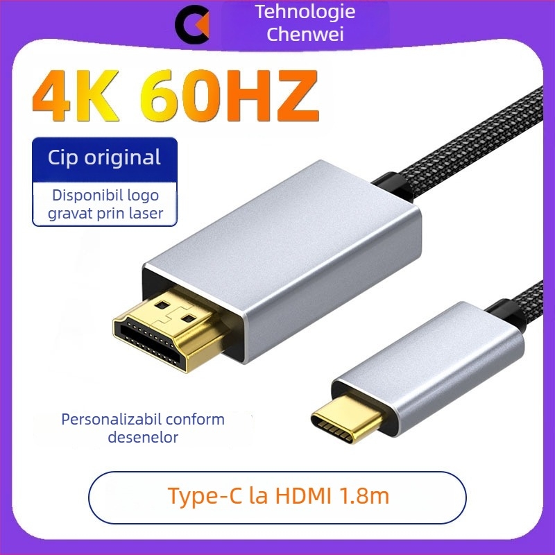 Cablu video Type-C către HDMI 4K60Hz cu conductor din cupru, adaptor USB-C la HDMI pentru telefoane mobile, PC-uri și monitoare (CV-T-09A, Chen Wei)
