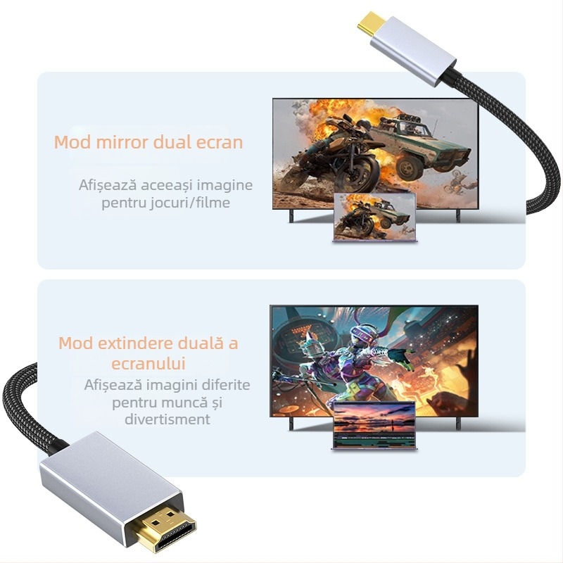 Cablu video Type-C către HDMI 4K60Hz cu conductor din cupru, adaptor USB-C la HDMI pentru telefoane mobile, PC-uri și monitoare (CV-T-09A, Chen Wei)