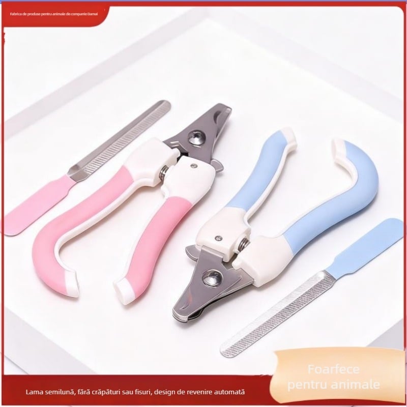 Set de tăiet unghii pentru animale de companie cu mâner curbat, priză confortabilă, oțel inoxidabil, model jd011, include pila pentru unghii, pentru pisici și câini