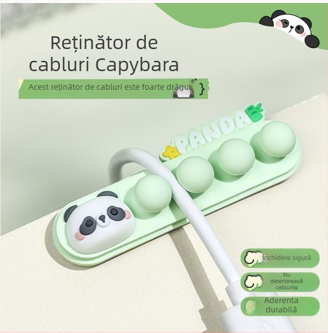 WS-R02 Capibara rulment pentru cabluri din silicon, suport de birou, stil desen animat, PVC, pentru cabluri audio și date