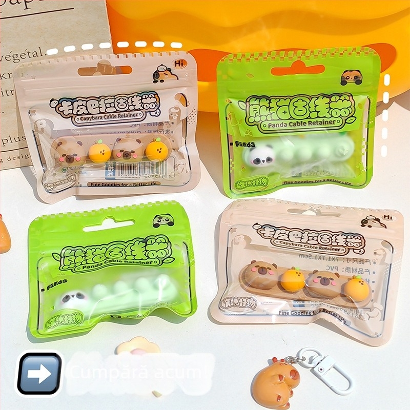 WS-R02 Capibara rulment pentru cabluri din silicon, suport de birou, stil desen animat, PVC, pentru cabluri audio și date