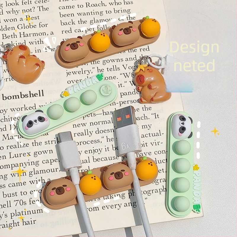 WS-R02 Capibara rulment pentru cabluri din silicon, suport de birou, stil desen animat, PVC, pentru cabluri audio și date