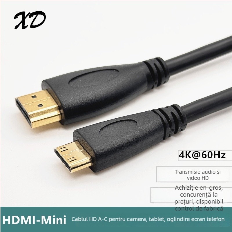 Cablu HDMI A către C, 4K, de la mini HDMI la HDMI standard, 1,5 m, cupru conductiv, contacte placate cu aur