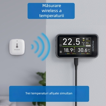 Rhundo Termometru digital pentru mașină și higrometru cu afișaj LCD