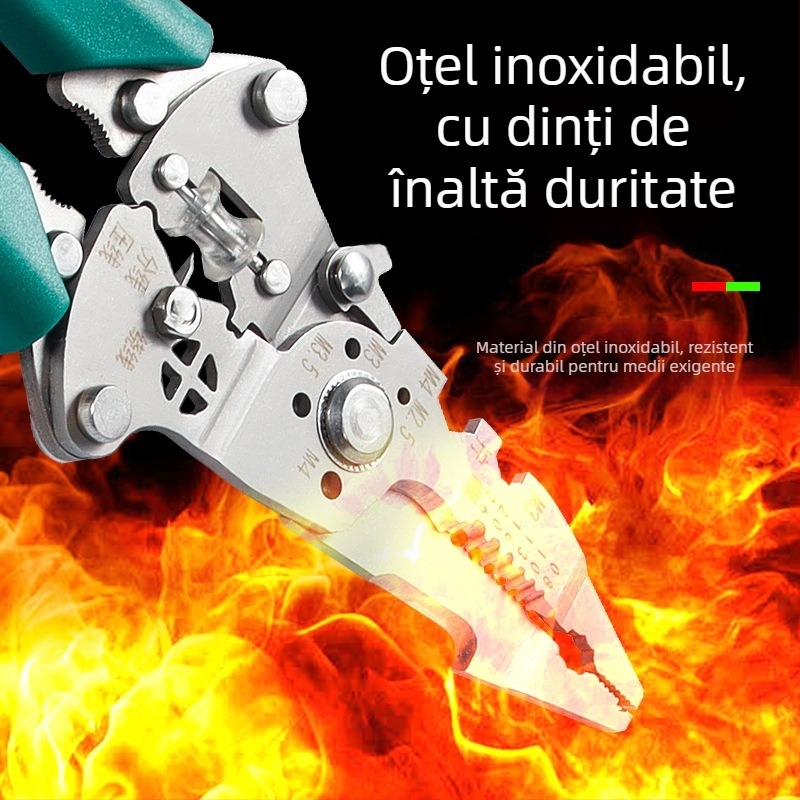 Electrician: Clește pentru dezizolarea cablurilor din oțel inoxidabil – multifuncțional, dezizolare, tăiere, prindere; design pliabil; greutate 0,21 kg
