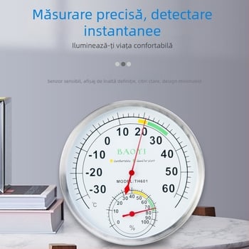 Termometru mecanic pentru interior/exterior cu umiditate, oțel inox, înaltă precizie, 100°C maxim