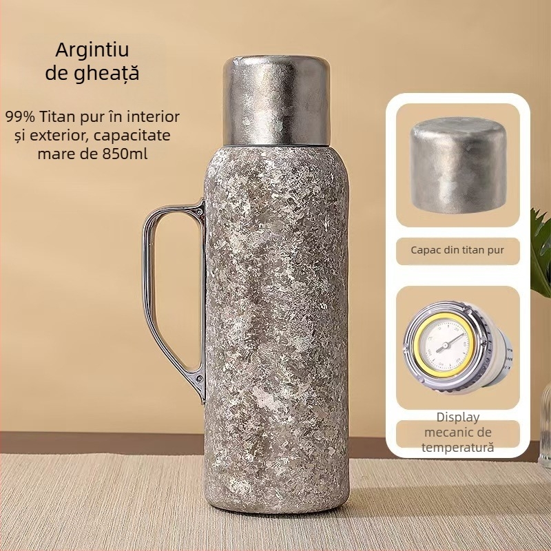 Ceainic izolat din titan cu mâner din titan, termometru mecanic, capac interior, pentru birou sau uz casnic