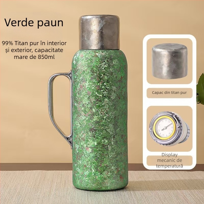 Ceainic izolat din titan cu mâner din titan, termometru mecanic, capac interior, pentru birou sau uz casnic