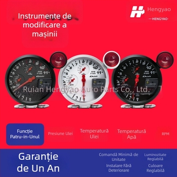 Instrument de bord modificat pentru mașină - tachometru 4 în 1 cu temperatură apei, temperatură ulei, presiune ulei și lumină de schimbare - 12V, greutate 750 g, universal