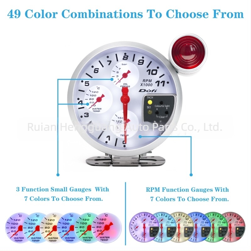 Instrument de bord modificat pentru mașină - tachometru 4 în 1 cu temperatură apei, temperatură ulei, presiune ulei și lumină de schimbare - 12V, greutate 750 g, universal
