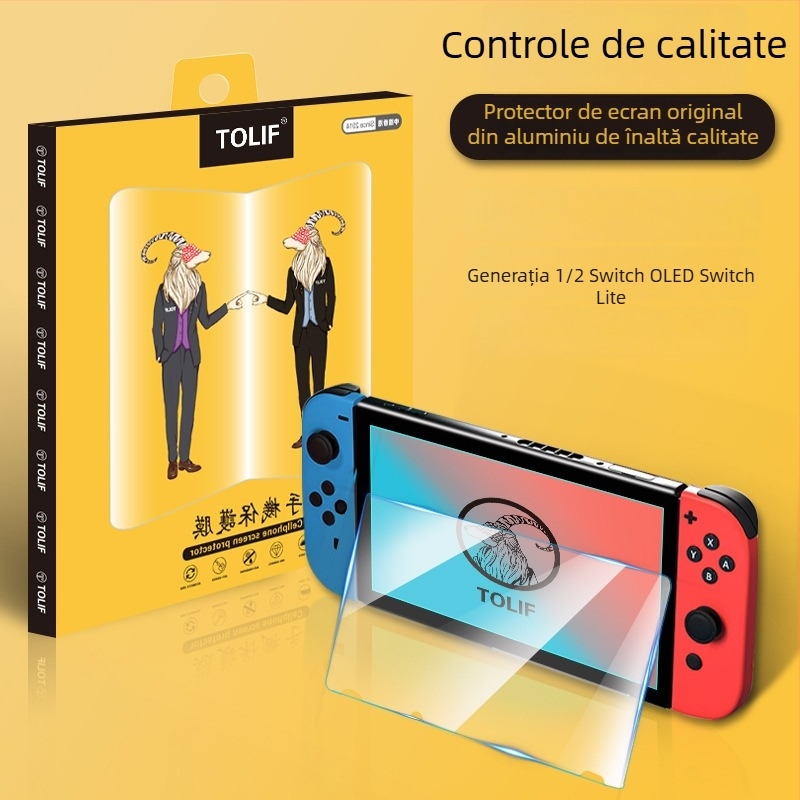 Protecție pentru ecran din sticlă temperată pentru Nintendo Switch OLED — 0,3 mm, claritate HD, antiamprentă, rezistență la căderi, acoperire completă