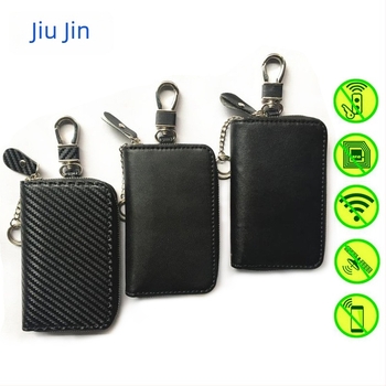 Port-chei din piele naturală, protecție RFID, unisex, cu fermoar