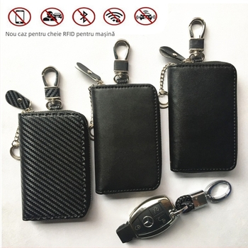 Port-chei din piele naturală, protecție RFID, unisex, cu fermoar