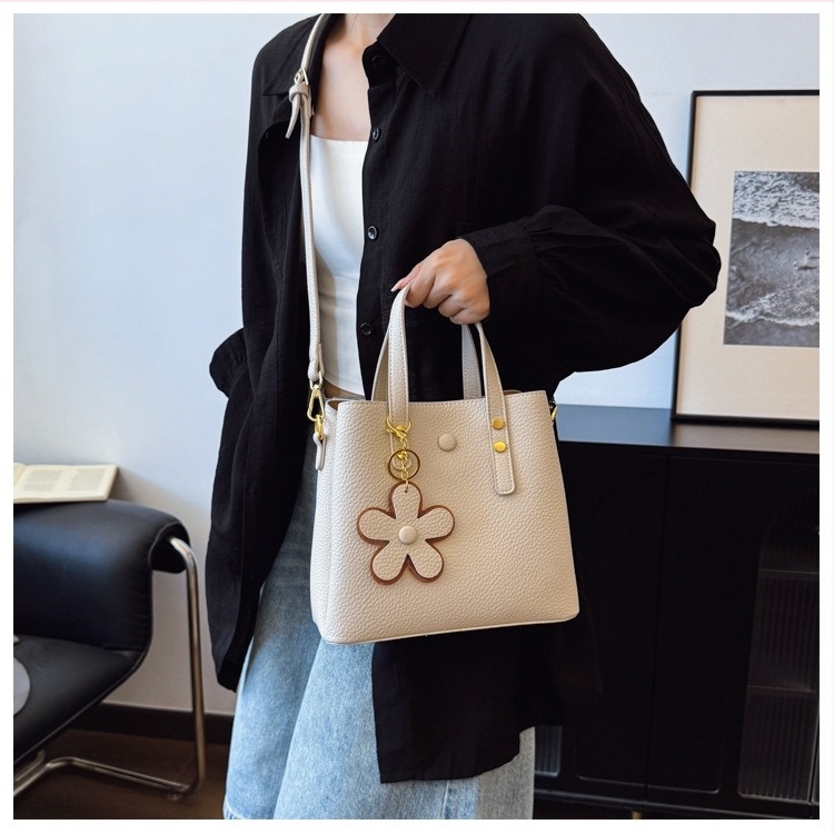 HS PU Geantă bucket pentru femei, capacitate mare, cu fermoar