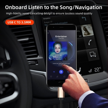 Cablu adaptor Type-C la 3,5 mm pentru audio auto, miez din cupru placat cu argint, țesut, certificat CE, 35 g