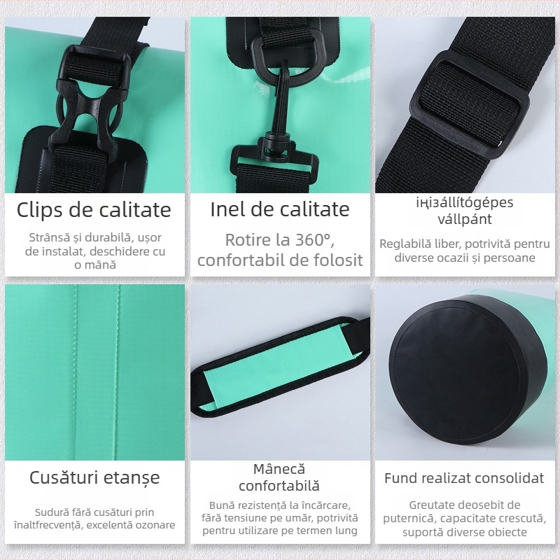 Geantă impermeabilă tip găleată pentru exterior – material plasă PVC, unisex, model solid, pentru relaxare, plajă, rafting, drumeții