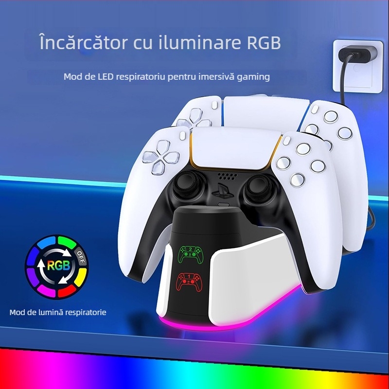 PS5 Slim controler cu încărcător dublu, USB-C, carcasă ABS, 150 g