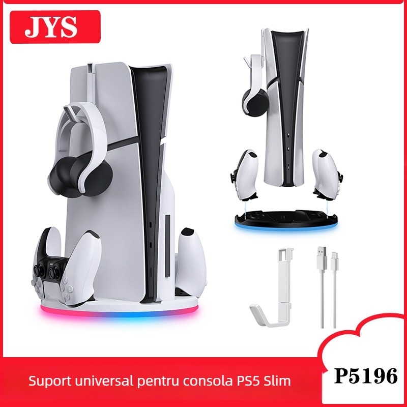 Bază de stocare pentru PS5 Slim și încărcător de controlere, interfață USB-C, material ABS, compatibil cu PS5 Slim, bază compactă