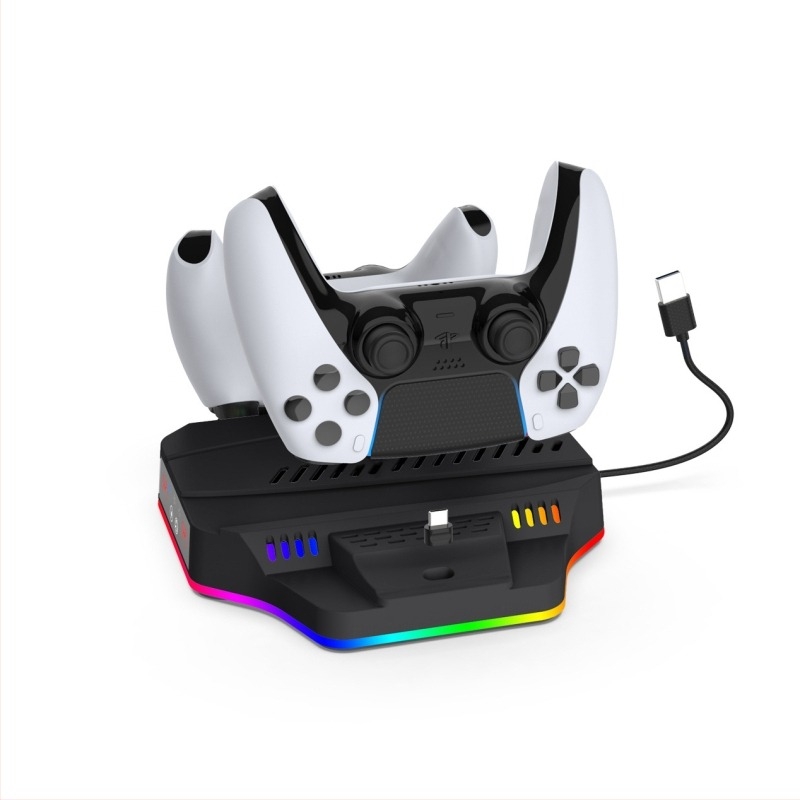 DOBE TP5-3583B bază de răcire PS5 Pro/Slim cu iluminare RGB și încărcare pentru controlere (USB-C, ABS)