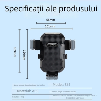 Suport pentru telefon auto cu ventuză, montaj pe bord, rotire la 360°, compatibil universal, 5W putere