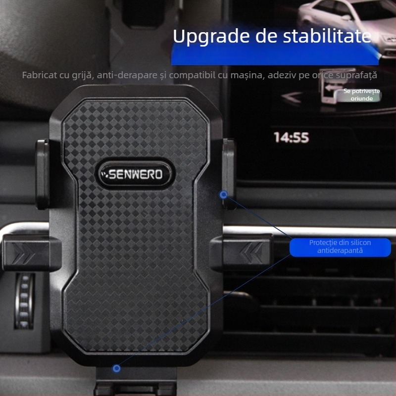 Suport pentru telefon auto cu ventuză, montaj pe bord, rotire la 360°, compatibil universal, 5W putere