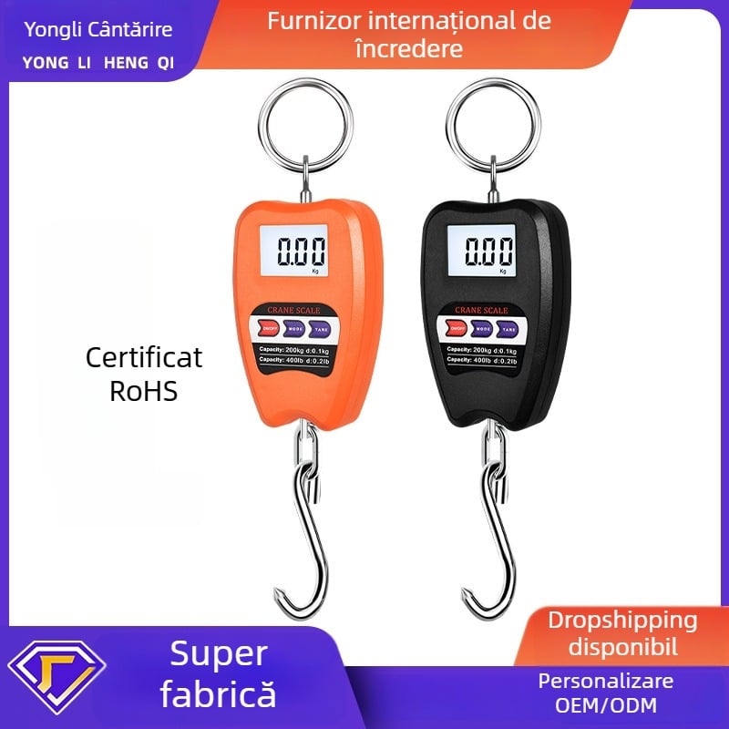 Cântar electronic pentru macara cu cârlig, 0–200 kg, Model OCS-200, Carcasă ABS, Alimentare cu baterii (2x AAA)