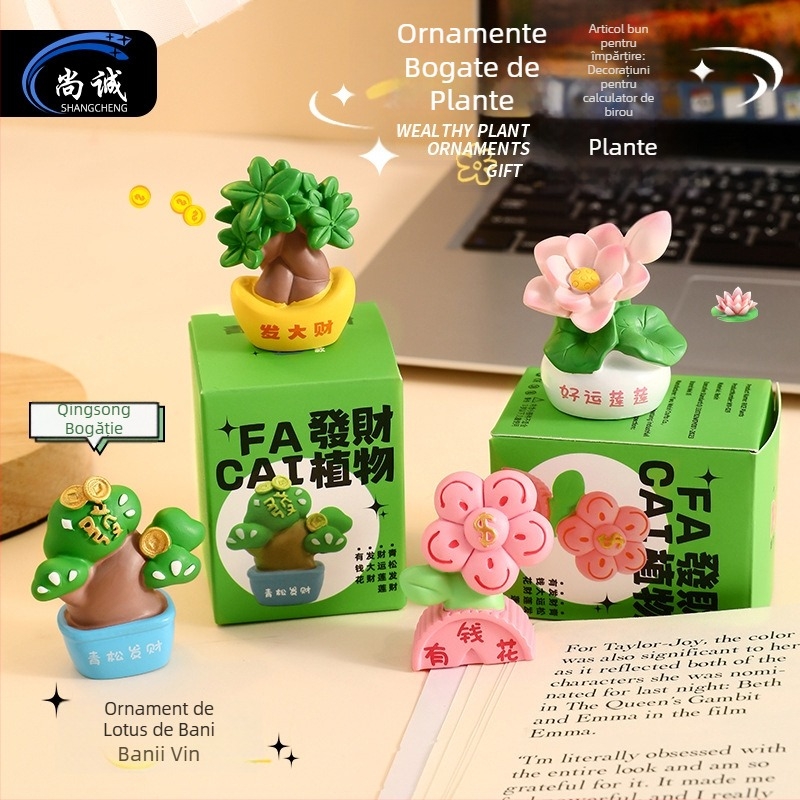 Decorațiune de birou din rășină, mini plantă norocoasă, stil Cartoon — Shangcheng (Material: Rășină; Brand: Shangcheng; Categoria: Cartoon; Stil: Cartoon)