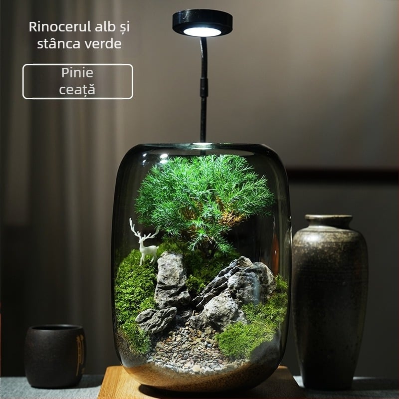 Ornament din sticlă cu peisaj mic de mușchi – stil pădure de cerbi, meșteșug vegetal, ambalare în cutie de spumă