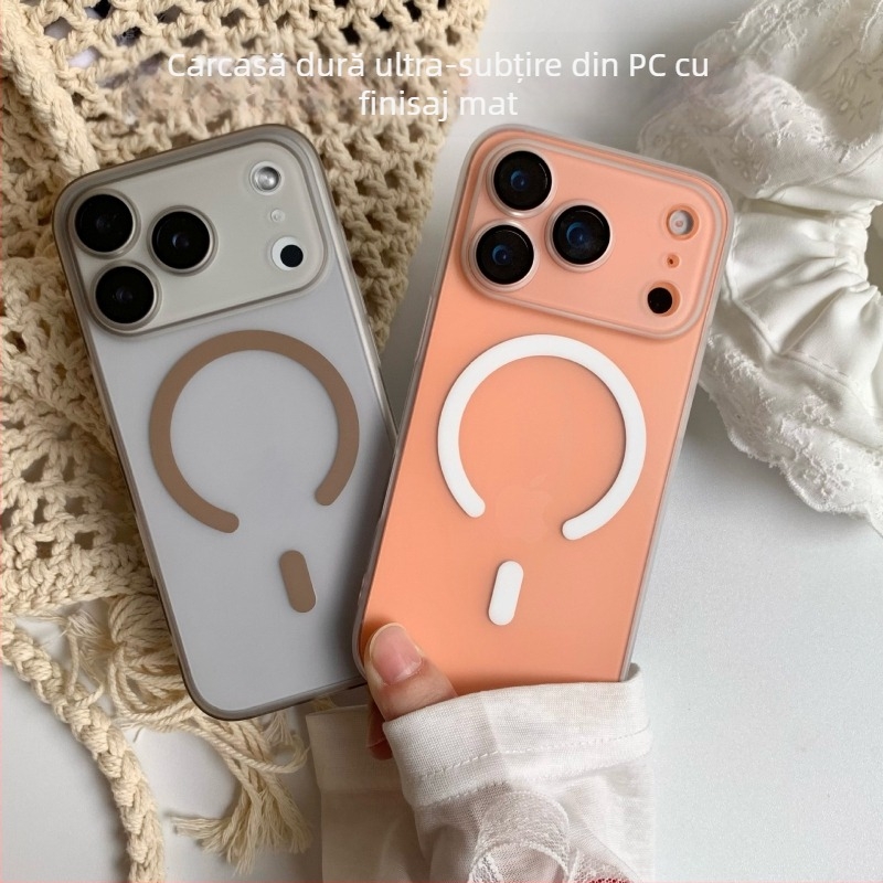 Carcasă pentru telefon — ultra-subțire, efect Ice Mist cu prindere magnetică și finisaj cu senzație de piele; protecție anti-cadere, anti-zgâriere, rezistentă la praf, personalizabilă pentru seria iPhone