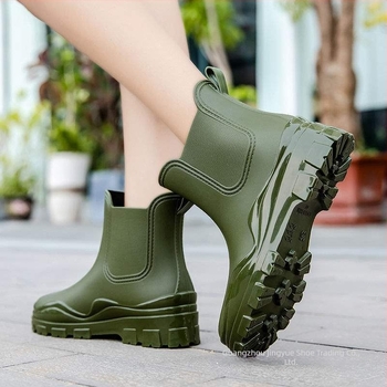 Cizme de ploaie din PVC pentru femei, talpă antiderapantă groasă, guler scurt, impermeabile.